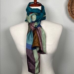 Vintage Luxury Silk Block Art Abstract Scarf Stole Elegant